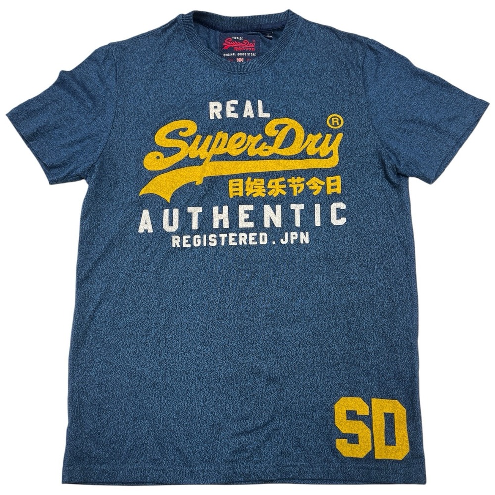 SUPERDRY Vintage Authentic Duo Rubber Graphic T-Shirt Blue Men's Size Large